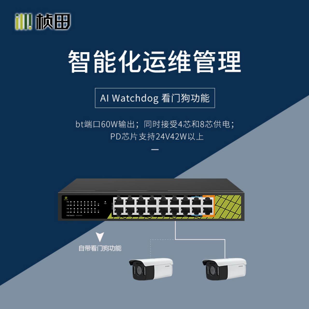 桢田-上联千兆18口POE交换机GNT-ES18UD-P