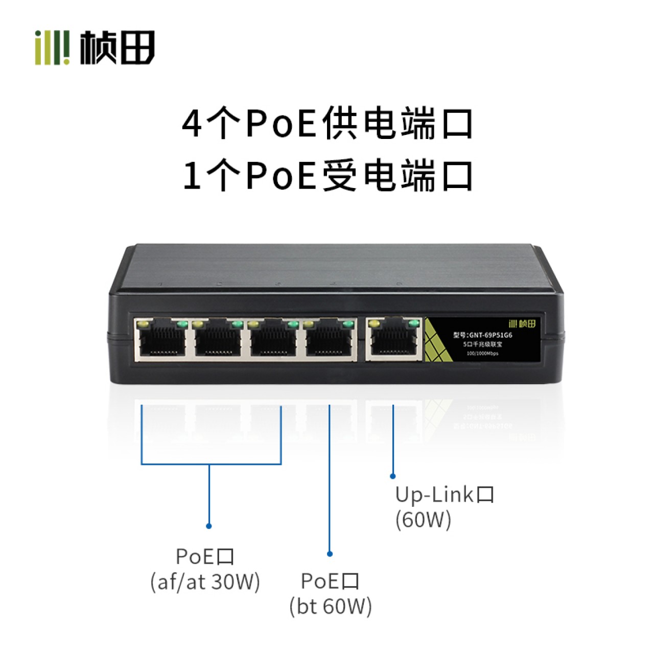 （级联宝）桢田-5口全千兆无源级联PoE交换机 69P51G6  